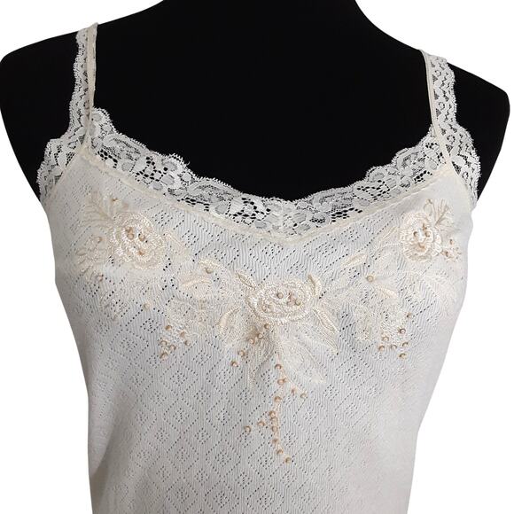 Vintage Guess Y2K Beaded Camisole Cream Sheer Lace Womens S Bohemian Cowgirl - Picture 3 of 9